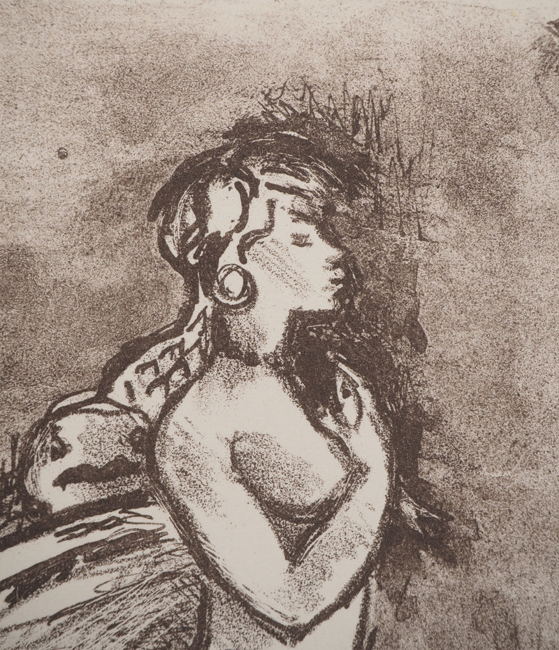 Hélène MARRE : Femme au-dessus de la mer, Lithographie originale signée