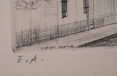 Claude BRETON : Rue d'une ville, Gravure originale signée