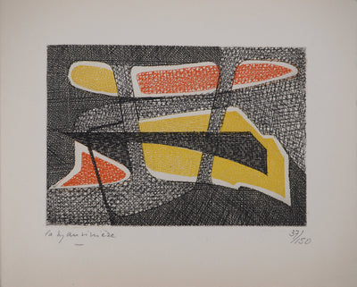 Elisabeth DE LA MAUVINIERE : Motif rouge et jaune, Gravure originale (photo de détail 3) - Crédit photo : Galerie Art.Paris