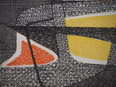 Elisabeth DE LA MAUVINIERE : Motif rouge et jaune, Gravure originale (photo de détail 7) - Crédit photo : Galerie Art.Paris