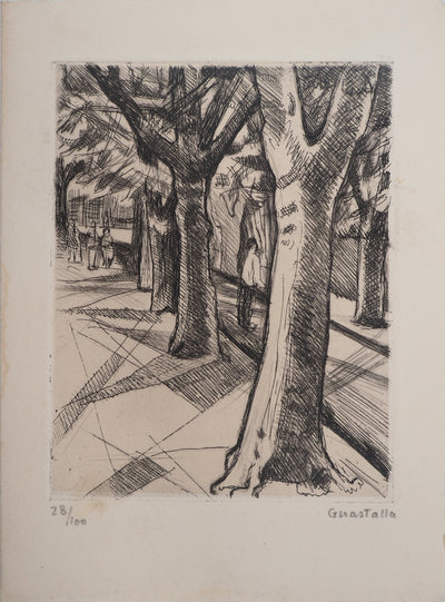 Pierre GUASTALLA : Balade en forêt, Gravure originale (vue générale) - Crédit photo : Galerie Art.Paris