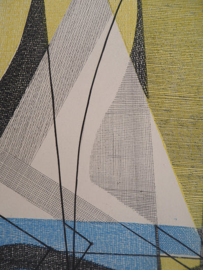 Elisabeth DE LA MAUVINIERE : Motif bleu et vert, Gravure originale (photo de détail 3) - Crédit photo : Galerie Art.Paris