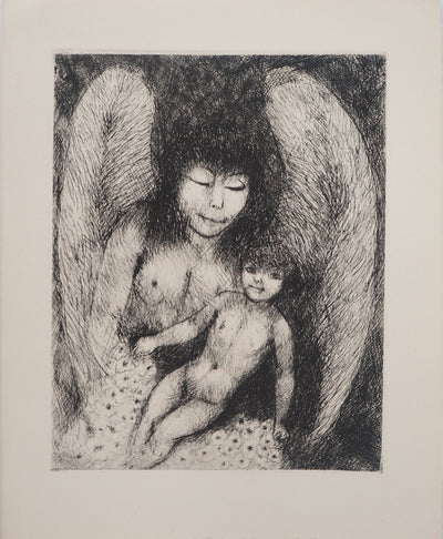 Edouard GOERG : Ange et l'enfant , Gravure originale (vue générale) - Crédit photo : Galerie Art.Paris