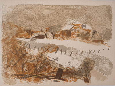 Pierre-Eugène CLAIRIN : Maison sous la neige, Lithographie originale (vue générale) - Crédit photo : Galerie Art.Paris