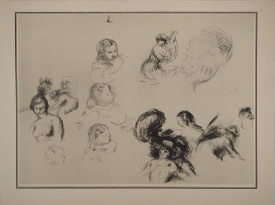 Pierre-Auguste RENOIR : Feuille d'études d'enfant, Lithographie originale (vue générale) - Crédit photo : Galerie Art.Paris