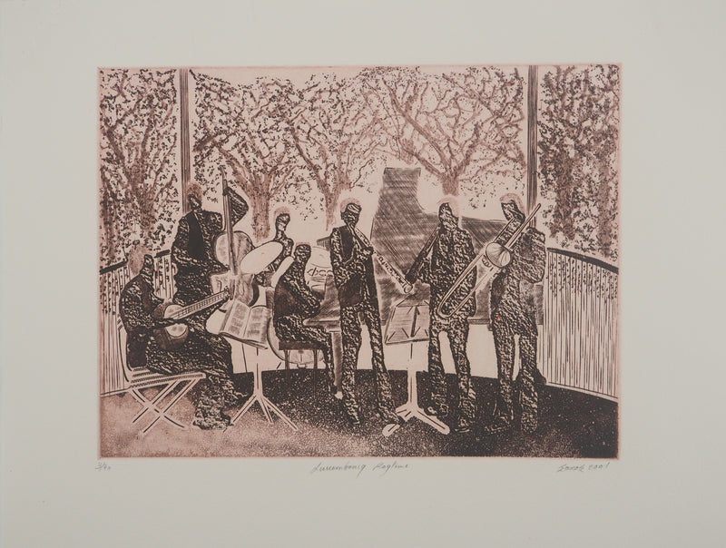 Simon-Nicolas SOCHOS : Les musiciens du Luxembourg, Gravure originale signée
