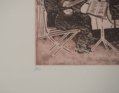 Simon-Nicolas SOCHOS : Les musiciens du Luxembourg, Gravure originale signée