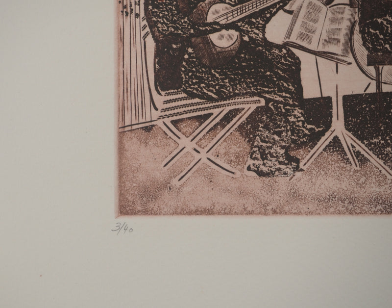 Simon-Nicolas SOCHOS : Les musiciens du Luxembourg, Gravure originale signée