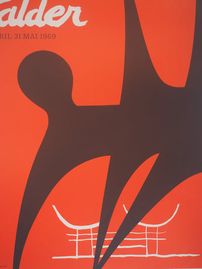 Alexander CALDER : Stabile noir sur fond rouge, Affiche en lithographie originale signée