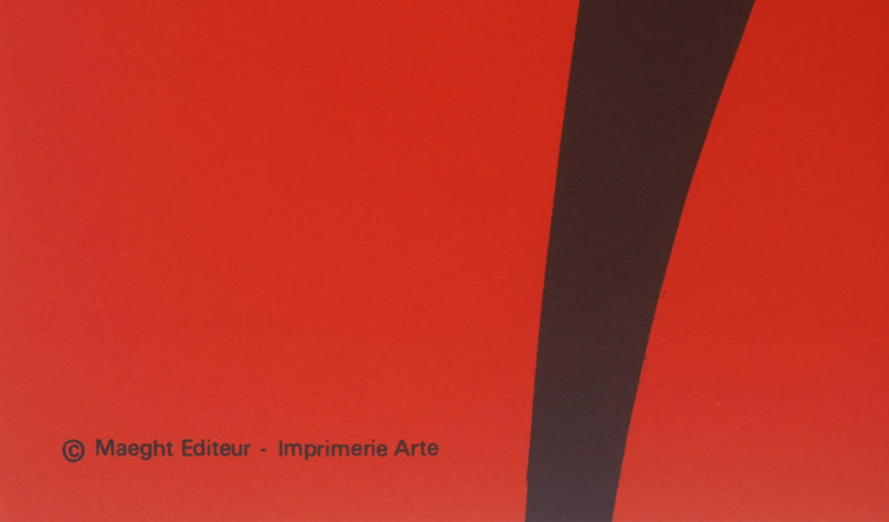 Alexander CALDER : Stabile noir sur fond rouge, Affiche en lithographie originale signée