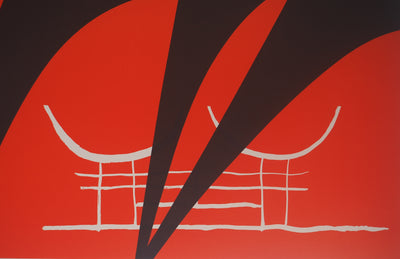 Alexander CALDER : Stabile noir sur fond rouge, Affiche en lithographie originale signée