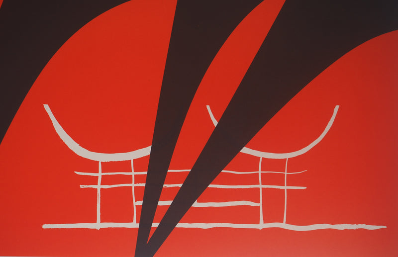 Alexander CALDER : Stabile noir sur fond rouge, Affiche en lithographie originale signée