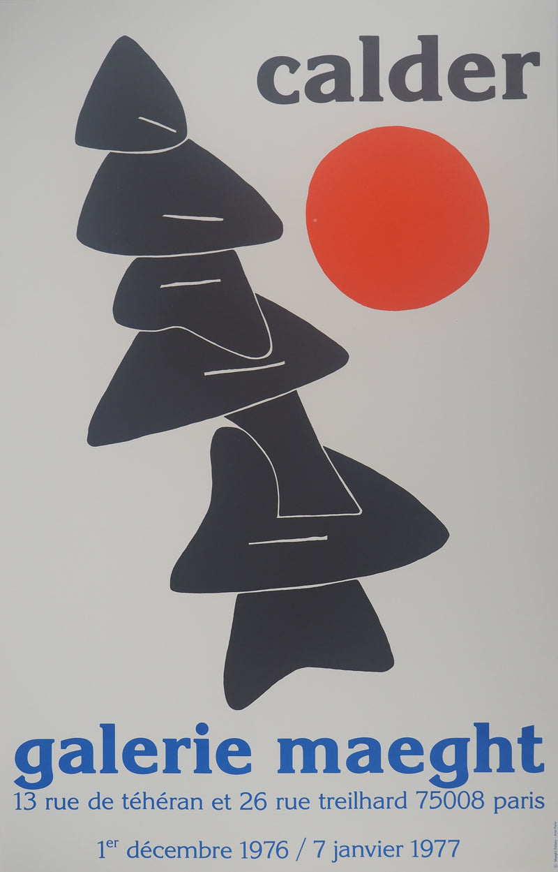 Alexander CALDER : Stabile noir et soleil rouge, Affiche en lithographie originale