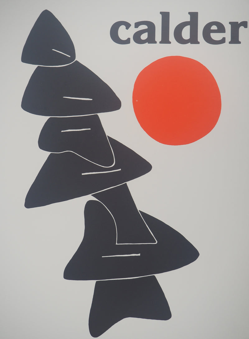 Alexander CALDER : Stabile noir et soleil rouge, Affiche en lithographie originale