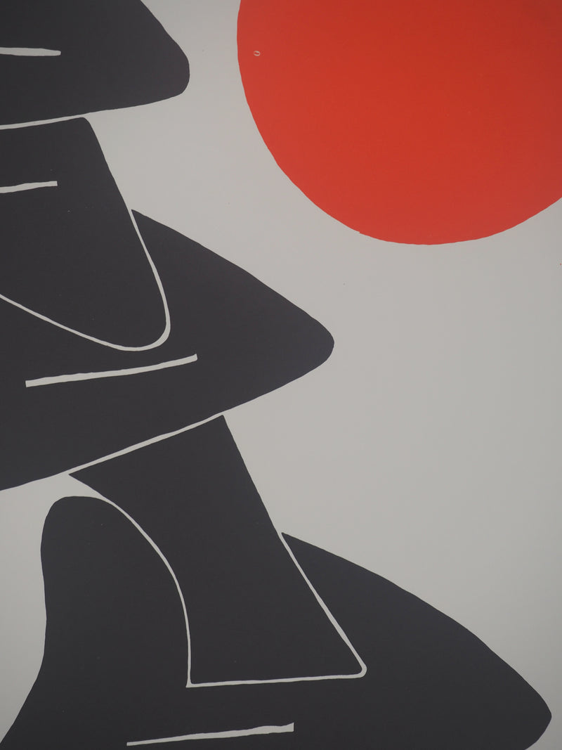 Alexander CALDER : Stabile noir et soleil rouge, Affiche en lithographie originale