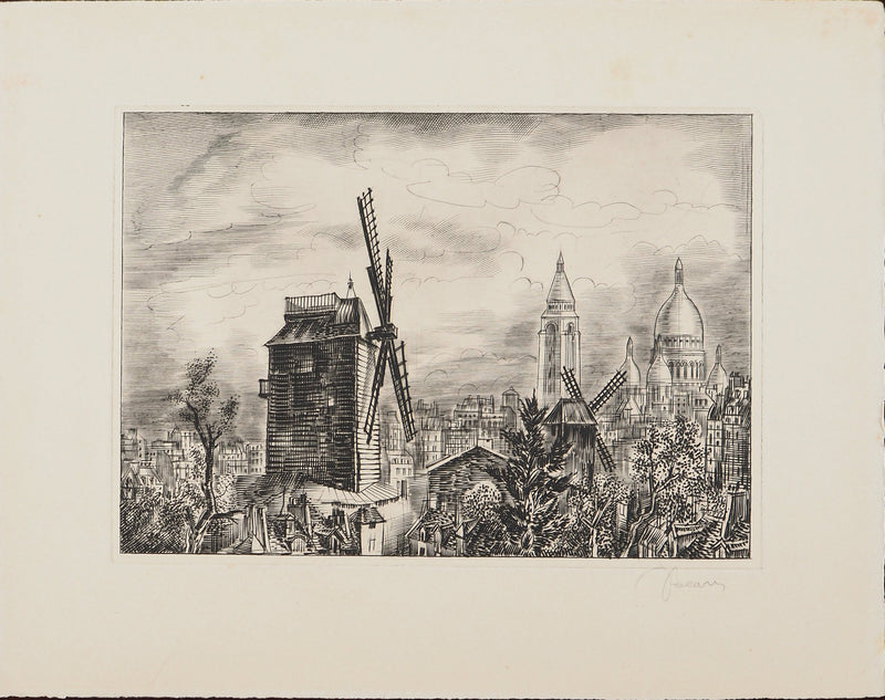 Albert DECARIS : Vue sur Montmartre, Gravure originale signée
