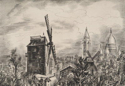 Albert DECARIS : Vue sur Montmartre, Gravure originale signée