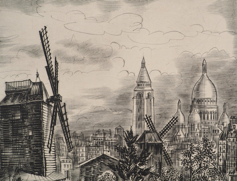 Albert DECARIS : Vue sur Montmartre, Gravure originale signée