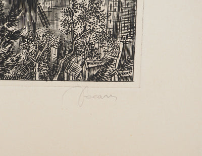 Albert DECARIS : Vue sur Montmartre, Gravure originale signée