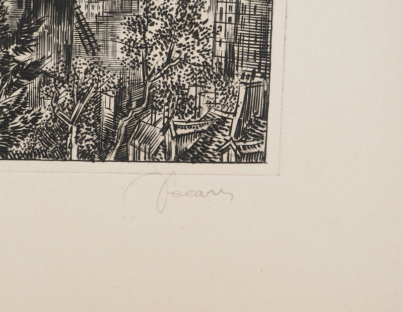Albert DECARIS : Vue sur Montmartre, Gravure originale signée
