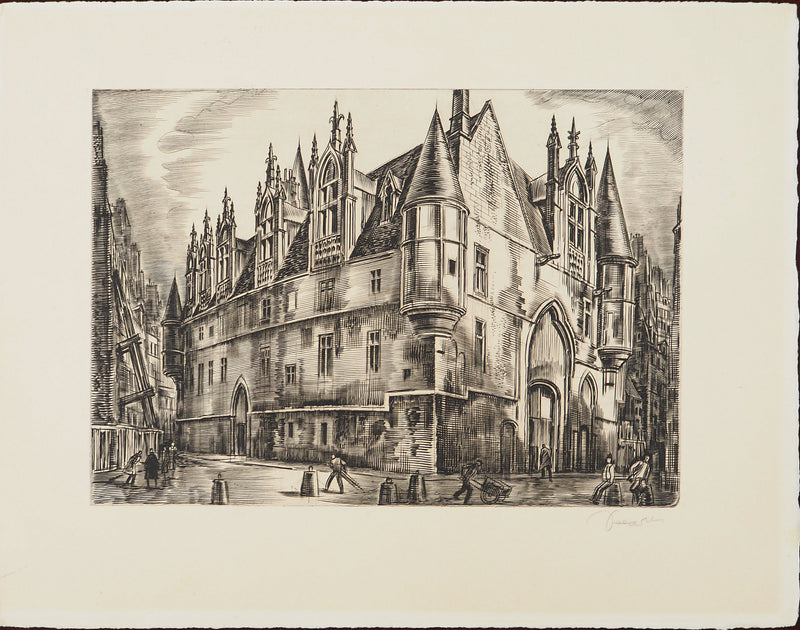 Albert DECARIS : Promenade en ville, Gravure originale signée