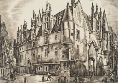 Albert DECARIS : Promenade en ville, Gravure originale signée