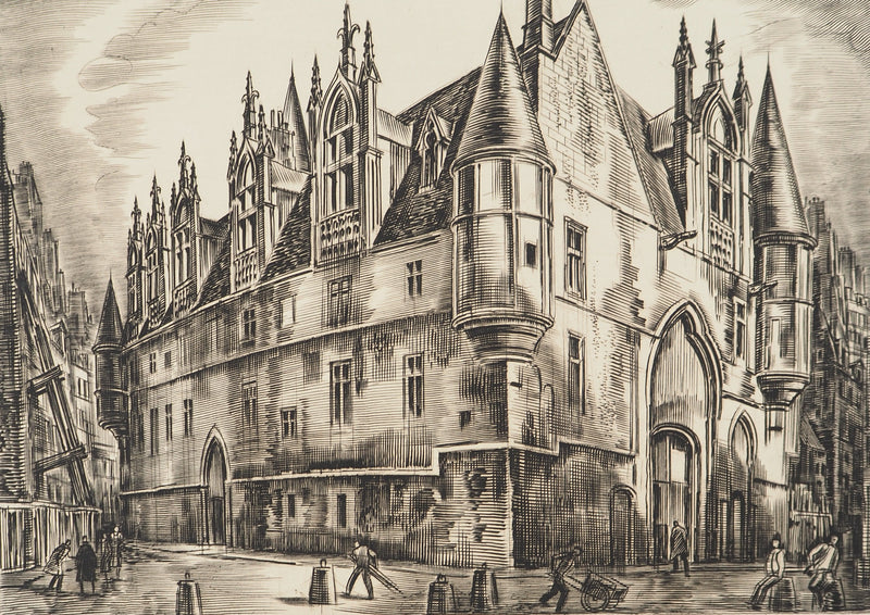 Albert DECARIS : Promenade en ville, Gravure originale signée