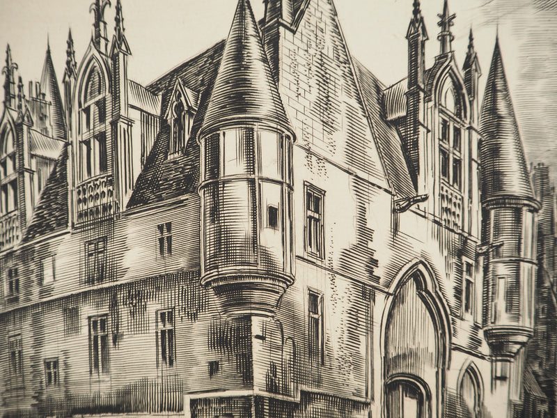 Albert DECARIS : Promenade en ville, Gravure originale signée