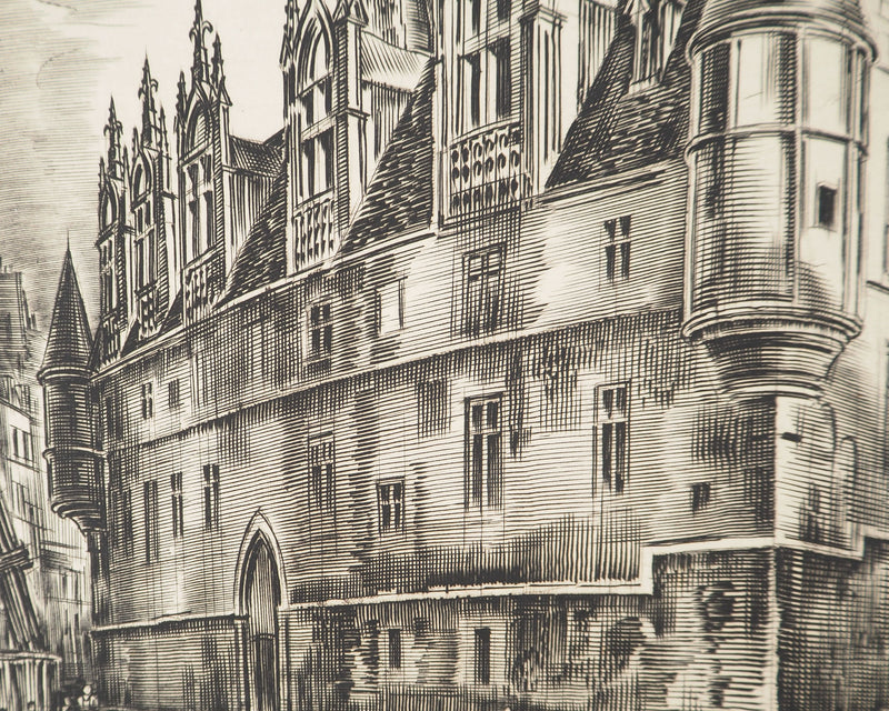 Albert DECARIS : Promenade en ville, Gravure originale signée