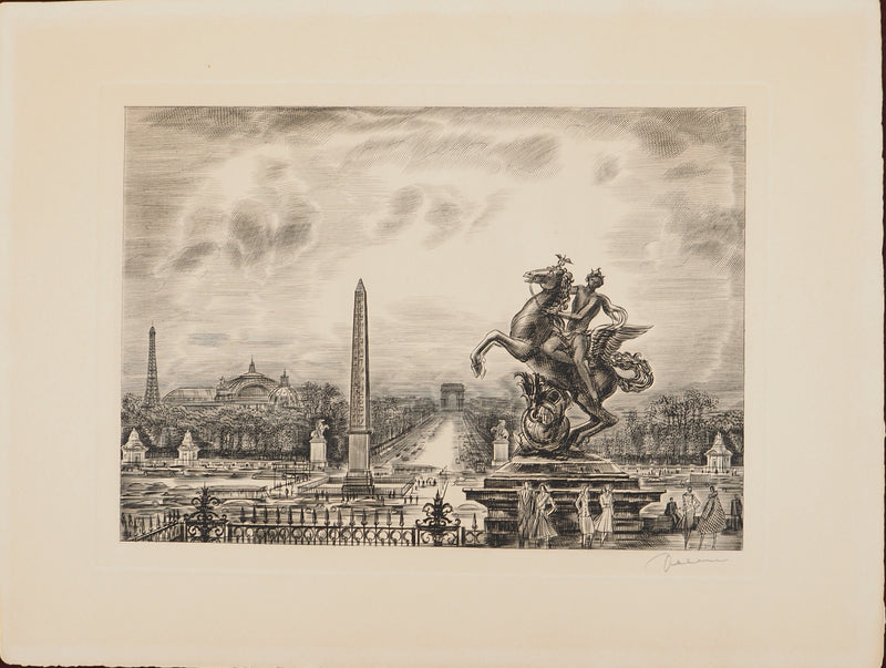 Albert DECARIS : Vue sur Paris, Gravure originale signée
