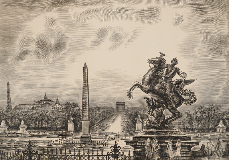 Albert DECARIS : Vue sur Paris, Gravure originale signée