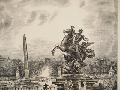 Albert DECARIS : Vue sur Paris, Gravure originale signée