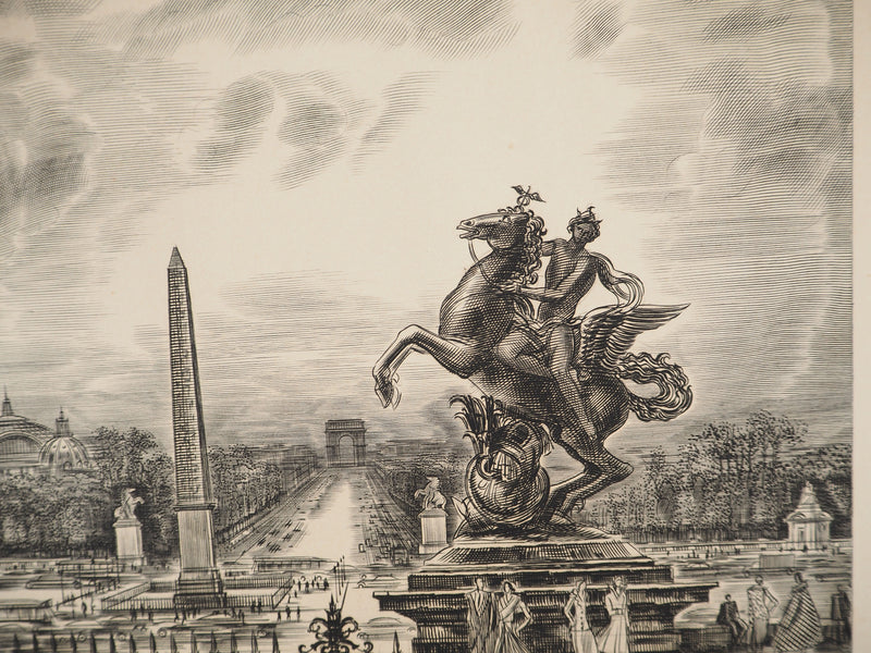 Albert DECARIS : Vue sur Paris, Gravure originale signée