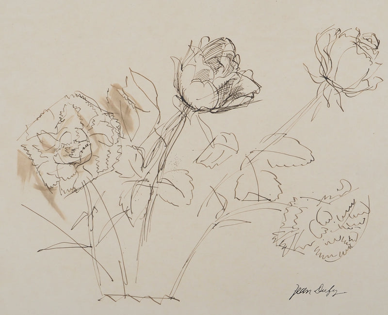 Jean DUFY : Bouquet de roses, Dessin original signé