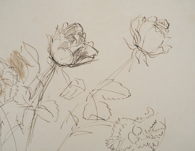 Jean DUFY : Bouquet de roses, Dessin original signé