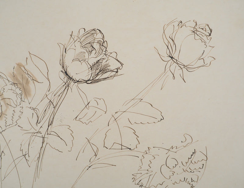 Jean DUFY : Bouquet de roses, Dessin original signé