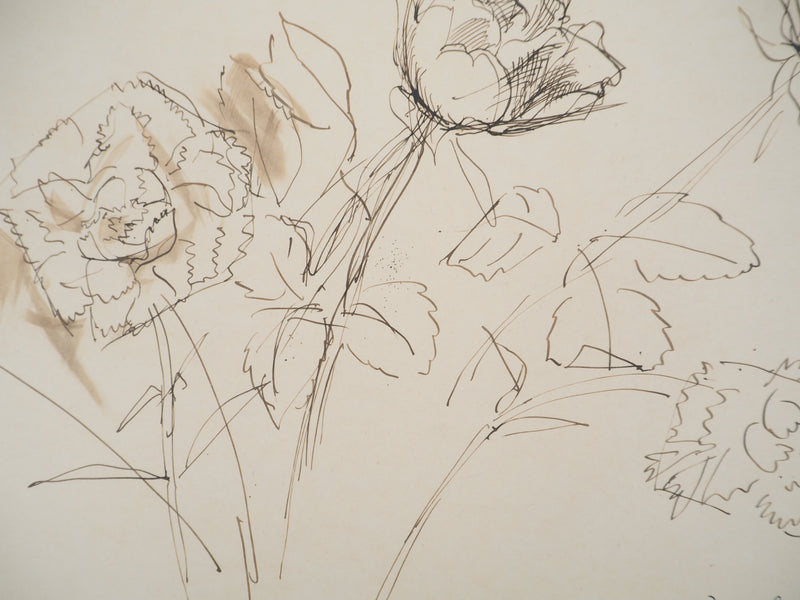 Jean DUFY : Bouquet de roses, Dessin original signé