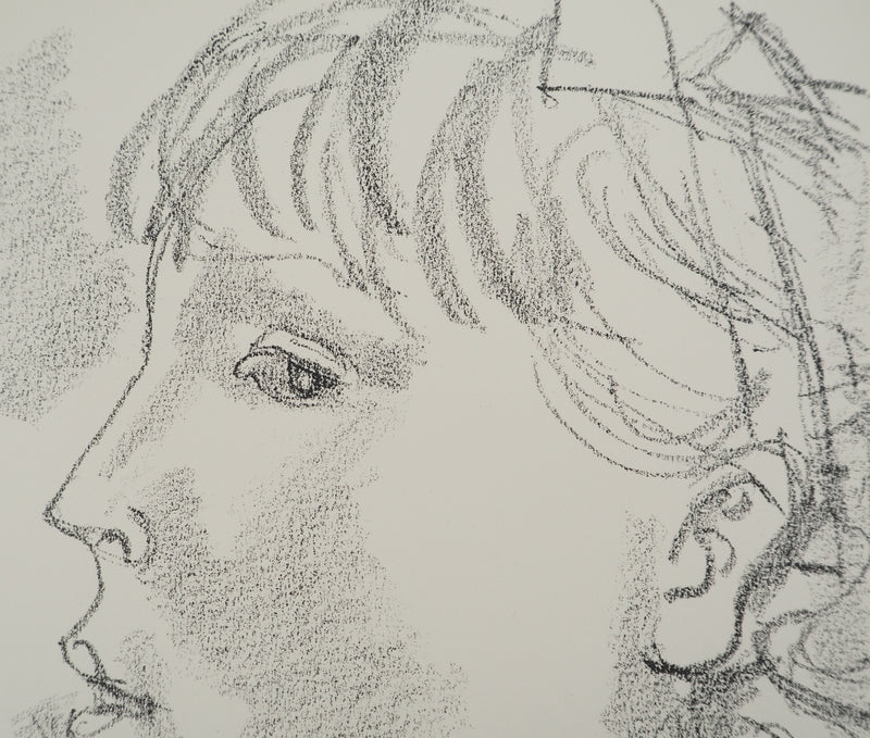 Maurice BARRAUD : Profil de jeune fille, Lithographie originale signée