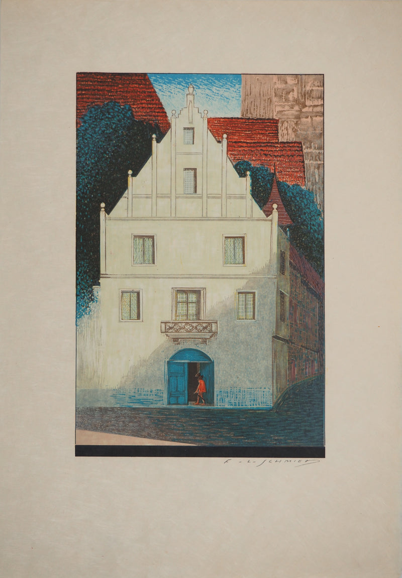 François-Louis SCHMIED : Maison blanche, Bois gravé original signé