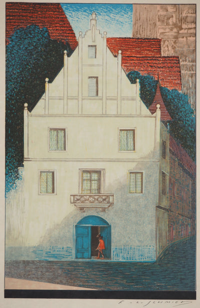 François-Louis SCHMIED : Maison blanche, Bois gravé original signé