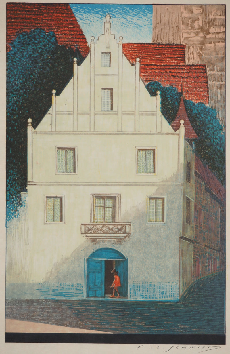 François-Louis SCHMIED : Maison blanche, Bois gravé original signé