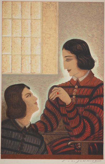 François-Louis SCHMIED : Conversation, Bois gravé original signé