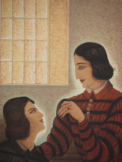 François-Louis SCHMIED : Conversation, Bois gravé original signé