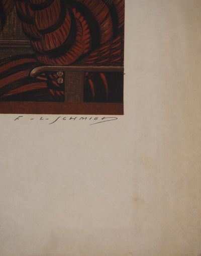 François-Louis SCHMIED : Conversation, Bois gravé original signé