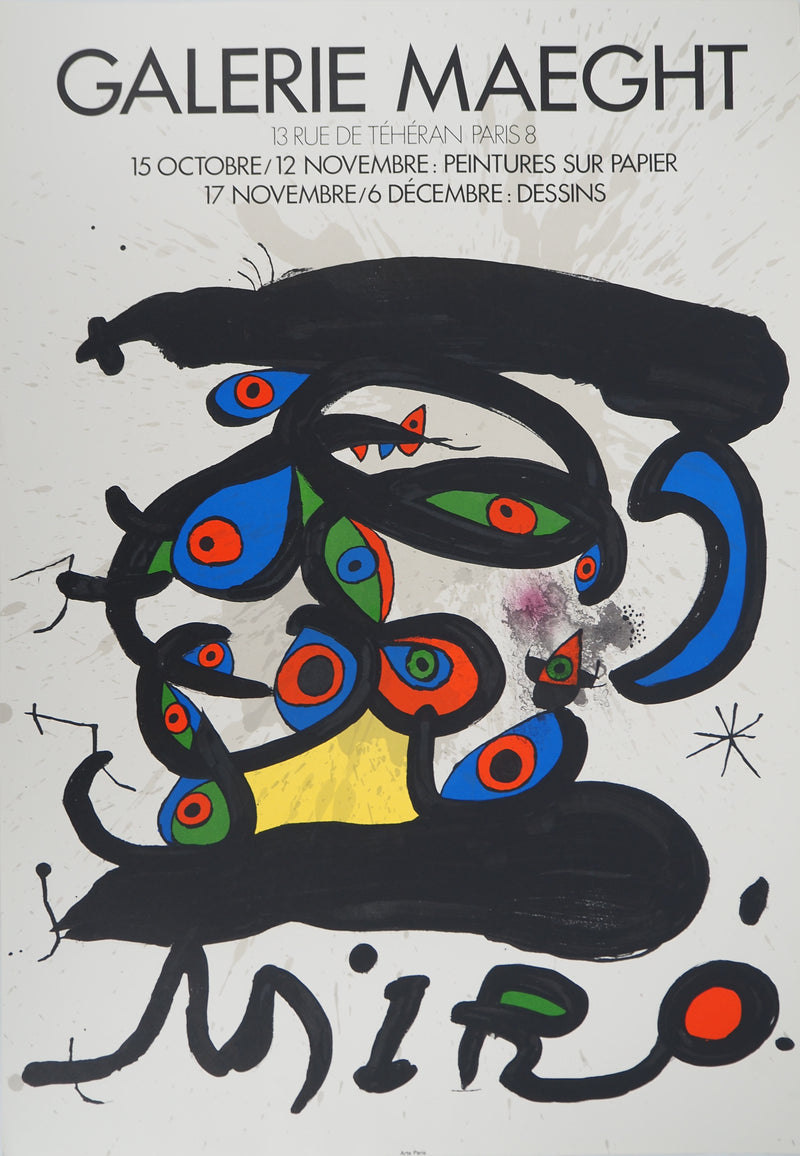 Joan MIRO : Peintures sur papier, dessins, Affiche en lithographie originale signée