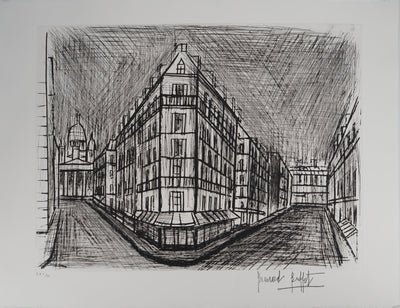 Bernard BUFFET : Paris, Notre-Dame de Lorette et le Sacré Coeur,, Gravure originale (vue générale) - Crédit photo : Galerie Art.Paris