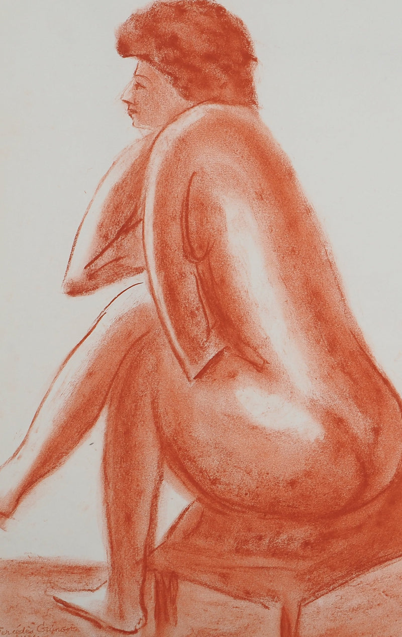 Mercédès GUINGOT : Nu prenant la pose, Dessin original signé
