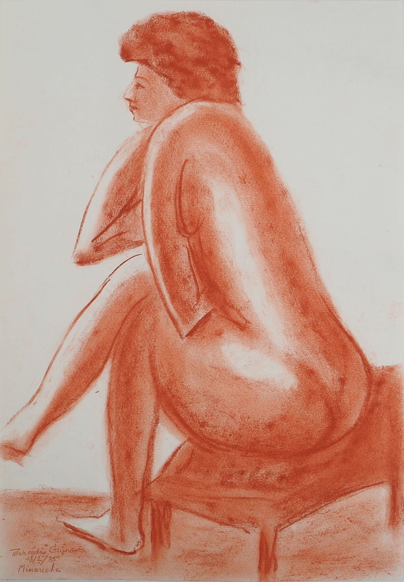 Mercédès GUINGOT : Nu prenant la pose, Dessin original signé
