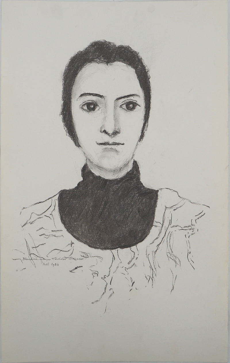 Mercédès GUINGOT : Femme au regard sévère, Dessin original signé