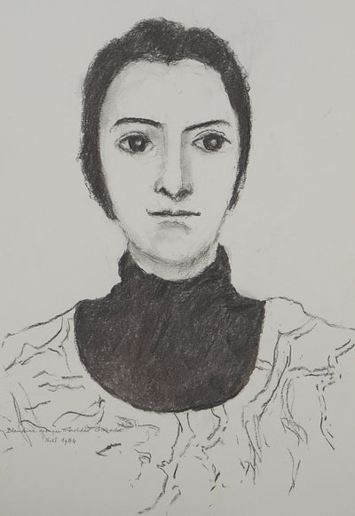 Mercédès GUINGOT : Femme au regard sévère, Dessin original signé
